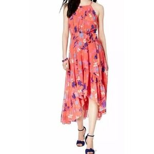 Vince Camuto Floral Dress Women's 10P Chiffon Halter High-Low Fairy‎ Easter Boho